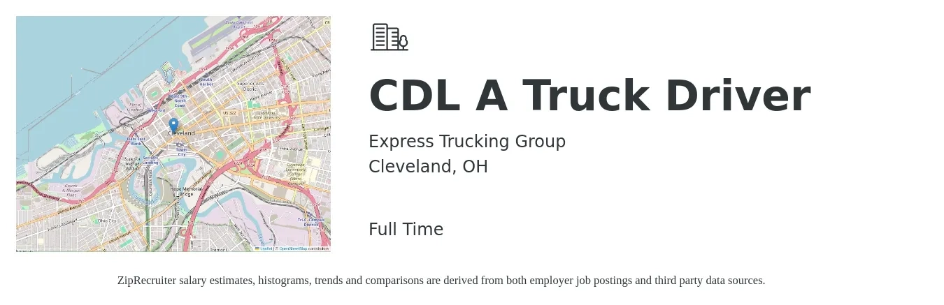 Express Trucking Group job posting for a CDL A Truck Driver in Cleveland, OH with a salary of $1,500 Weekly with a map of Cleveland location.
