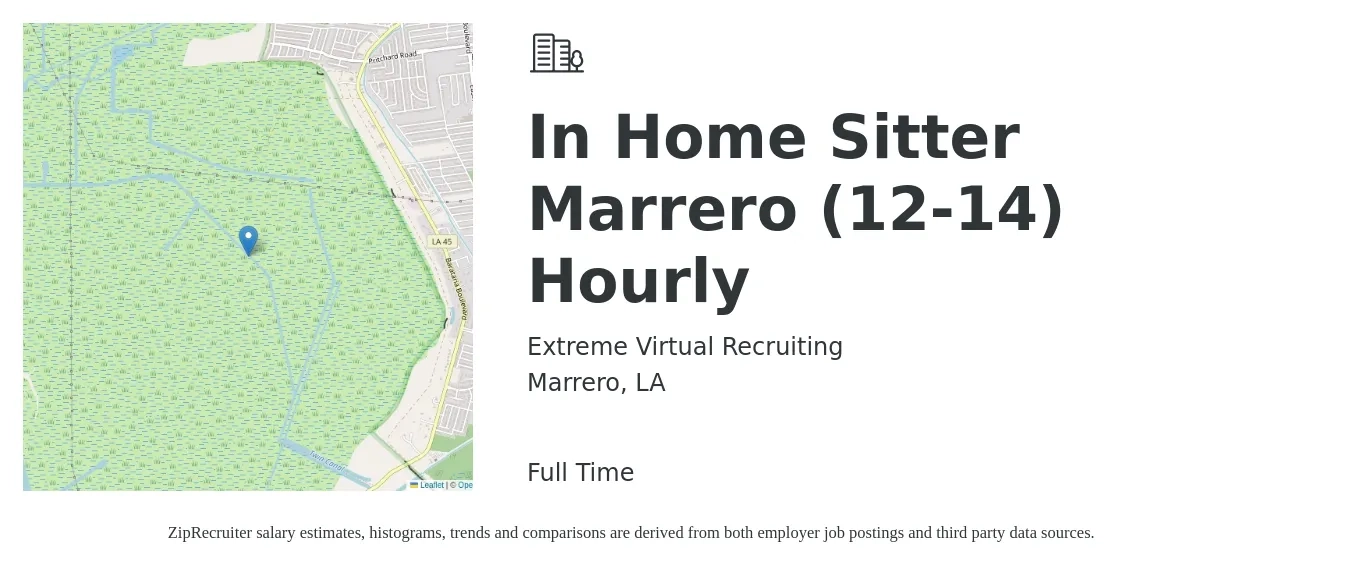 Extreme Virtual Recruiting job posting for a In Home Sitter Marrero (12-14) Hourly in Marrero, LA with a salary of $13 to $16 Hourly with a map of Marrero location.