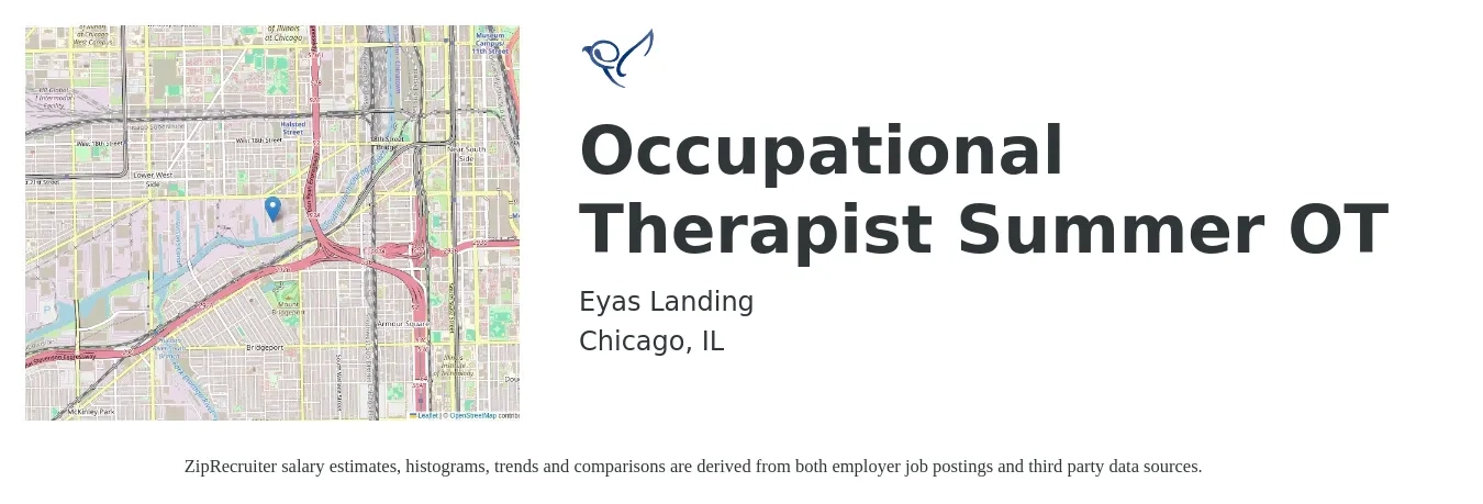 Eyas Landing job posting for a Occupational Therapist Summer OT in Chicago, IL with a salary of $42 to $54 Hourly with a map of Chicago location.