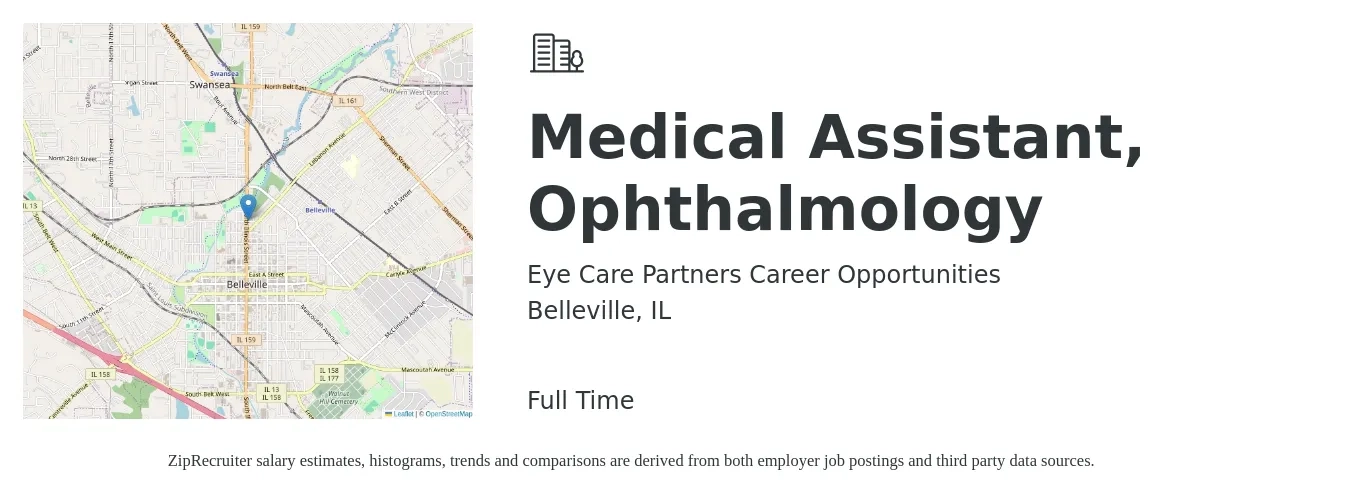 Eye Care Partners Career Opportunities job posting for a Medical Assistant, Ophthalmology in Belleville, IL with a salary of $17 to $23 Hourly with a map of Belleville location.