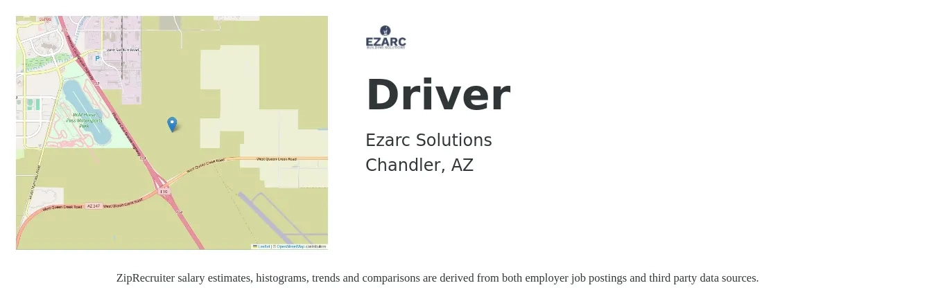Ezarc Solutions job posting for a Driver in Chandler, AZ with a salary of $1,260 to $1,840 Weekly with a map of Chandler location.