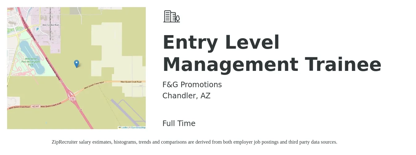 F&G Promotions job posting for a Entry Level Management Trainee in Chandler, AZ with a salary of $16 to $25 Hourly with a map of Chandler location.