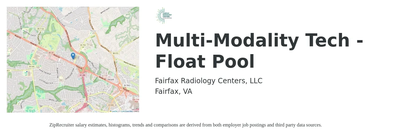 Fairfax Radiology Centers, LLC job posting for a Multi-Modality Tech - Float Pool in Fairfax, VA with a salary of $30 to $55 Hourly with a map of Fairfax location.