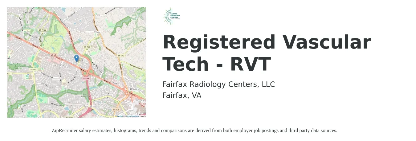 Fairfax Radiology Centers, LLC job posting for a Registered Vascular Tech - RVT in Fairfax, VA with a salary of $1,950 to $2,970 Weekly with a map of Fairfax location.
