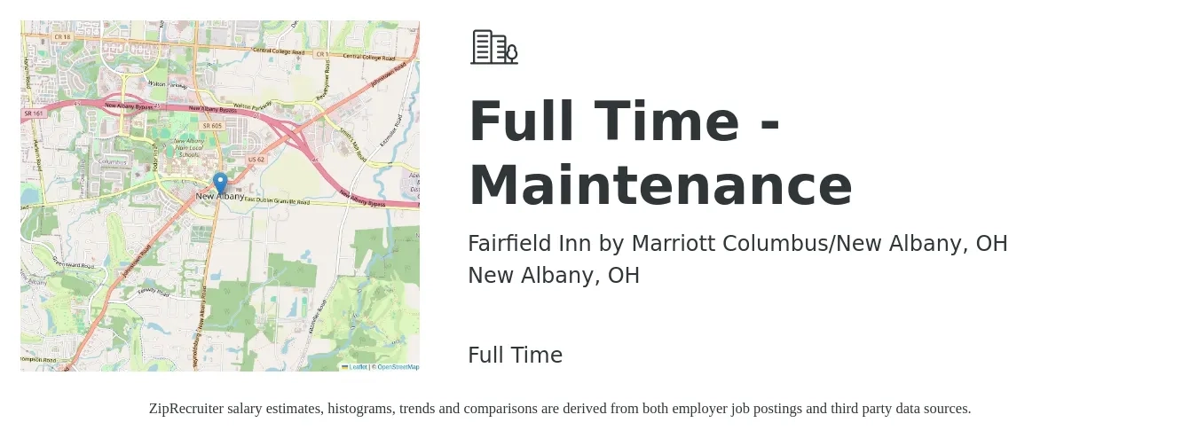 Fairfield Inn by Marriott Columbus/New Albany, OH job posting for a Full Time - Maintenance in New Albany, OH with a salary of $23 to $38 Hourly with a map of New Albany location.