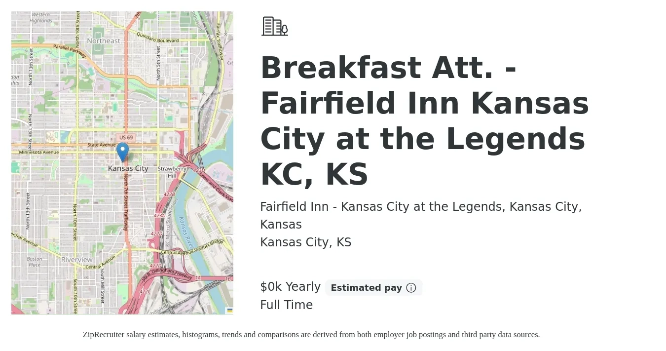 Fairfield Inn - Kansas City at the Legends, Kansas City, Kansas job posting for a Breakfast Att. - Fairfield Inn Kansas City at the Legends KC, KS in Kansas City, KS with a salary of $16 Yearly with a map of Kansas City location.