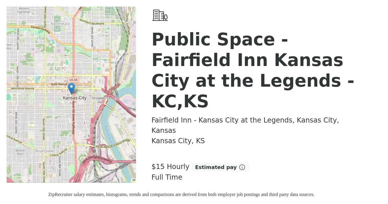 Fairfield Inn - Kansas City at the Legends, Kansas City, Kansas job posting for a Public Space - Fairfield Inn Kansas City at the Legends - KC,KS in Kansas City, KS with a salary of $16 Hourly with a map of Kansas City location.