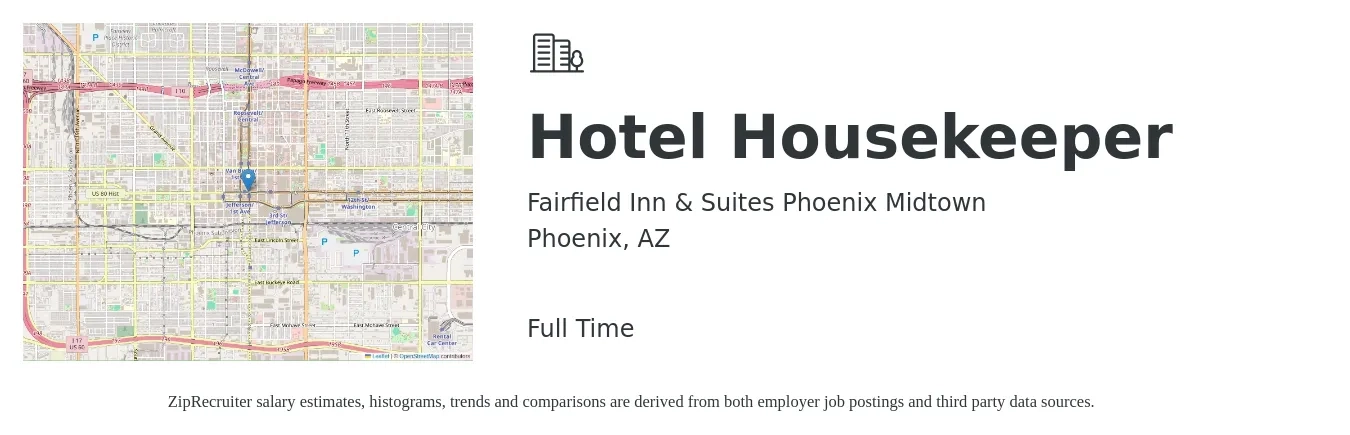 Fairfield Inn & Suites Phoenix Midtown job posting for a Hotel Housekeeper in Phoenix, AZ with a salary of $14 to $18 Hourly with a map of Phoenix location.