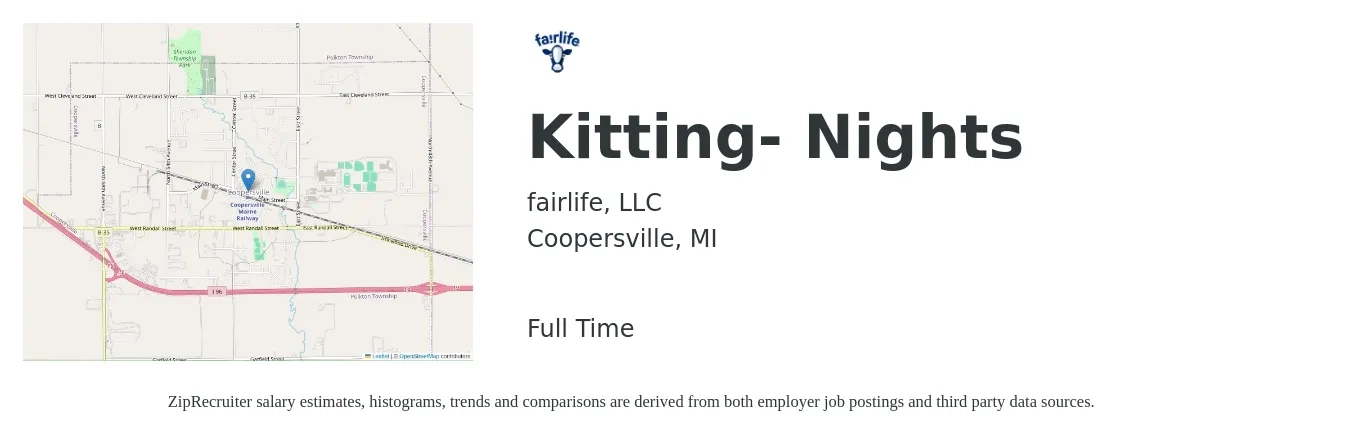 fairlife job posting for a Kitting- Nights in Coopersville, MI with a salary of $20 to $31 Hourly with a map of Coopersville location.
