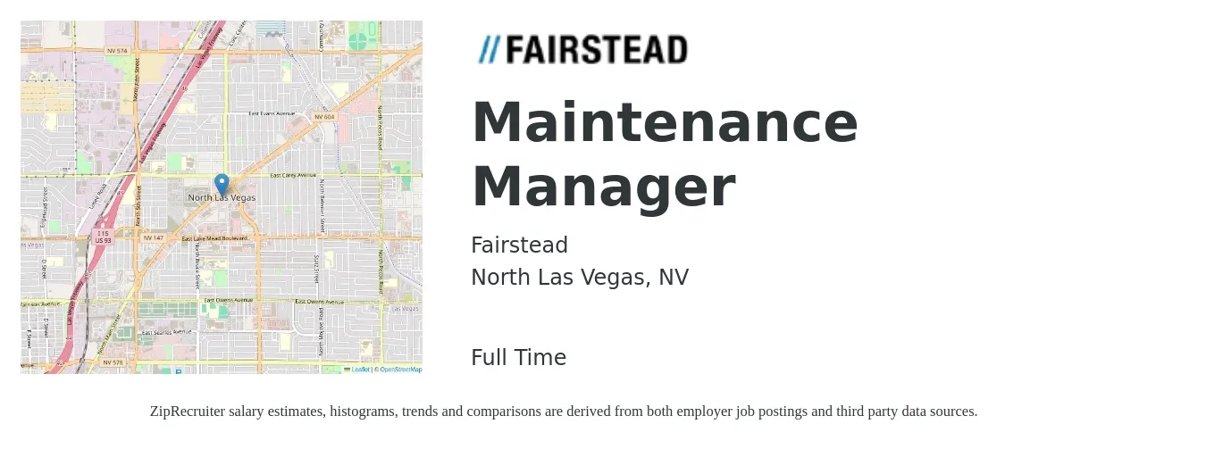 Fairstead job posting for a Maintenance Manager in North Las Vegas, NV with a salary of $22 to $37 Hourly with a map of North Las Vegas location.
