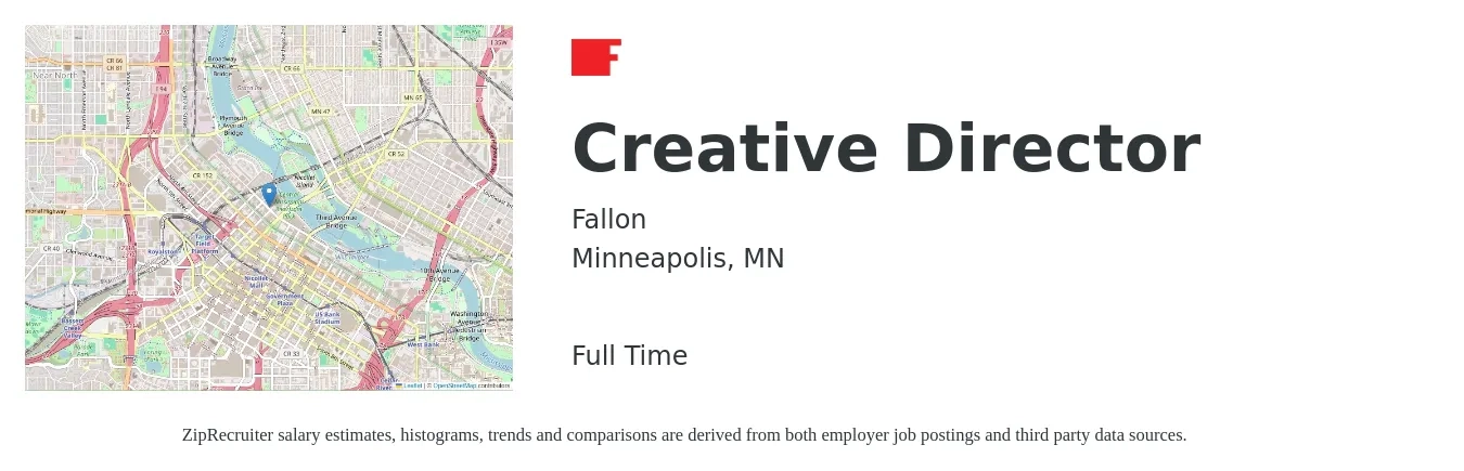 Fallon job posting for a Creative Director in Minneapolis, MN with a salary of $103,900 to $158,700 Yearly with a map of Minneapolis location.