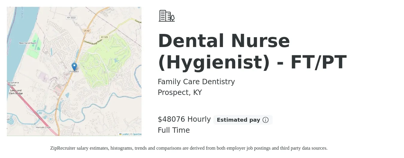 Family Care Dentistry job posting for a Dental Nurse (Hygienist) - FT/PT in Prospect, KY with a salary of $50,000 Hourly with a map of Prospect location.