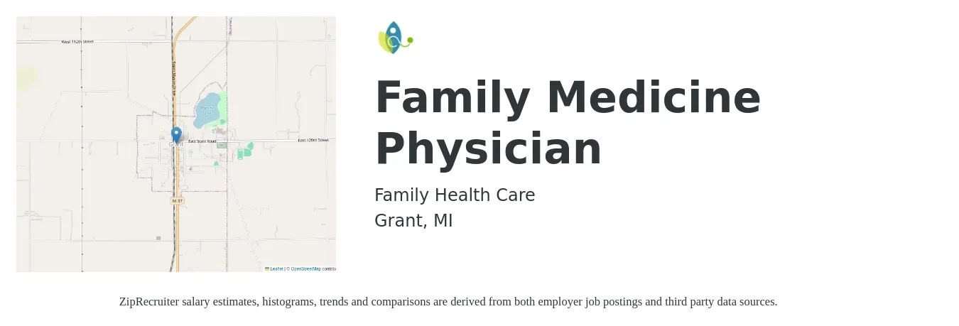 Family Health Care job posting for a Family Medicine Physician in Grant, MI with a salary of $20,000 Yearly with a map of Grant location.