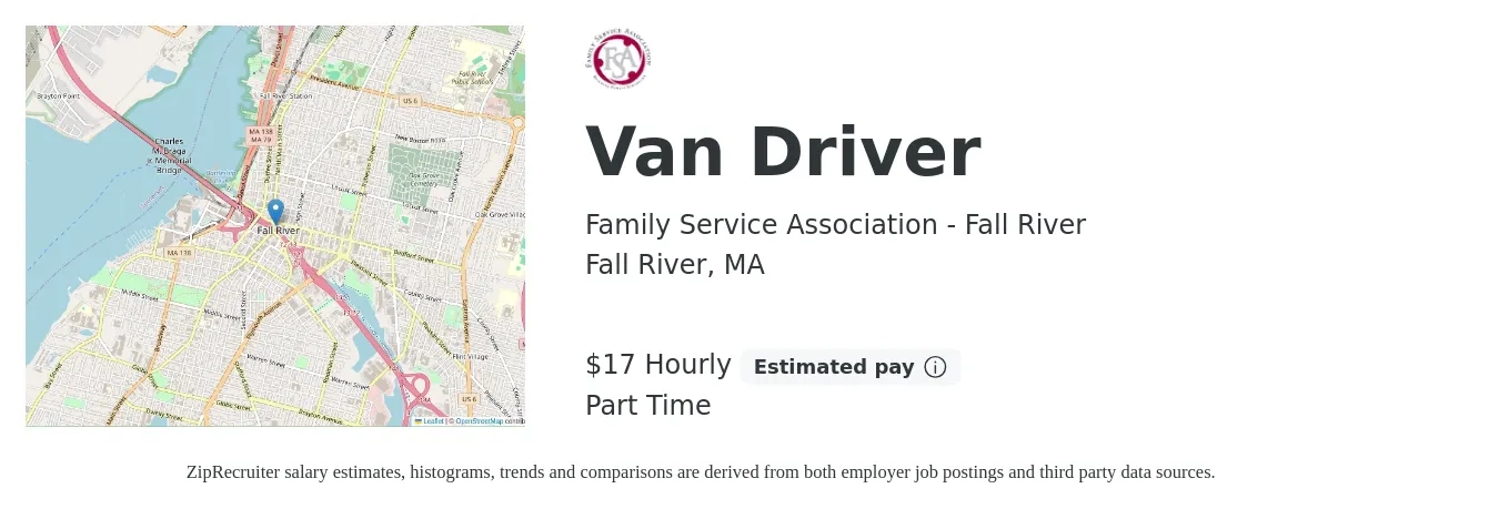 Family Service Association - Fall River job posting for a Van Driver in Fall River, MA with a salary of $18 Hourly with a map of Fall River location.