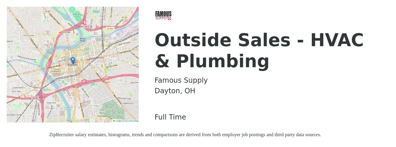 Famous Supply job posting for a Outside Sales - HVAC & Plumbing in Dayton, OH with a salary of $51,000 to $87,400 Yearly with a map of Dayton location.