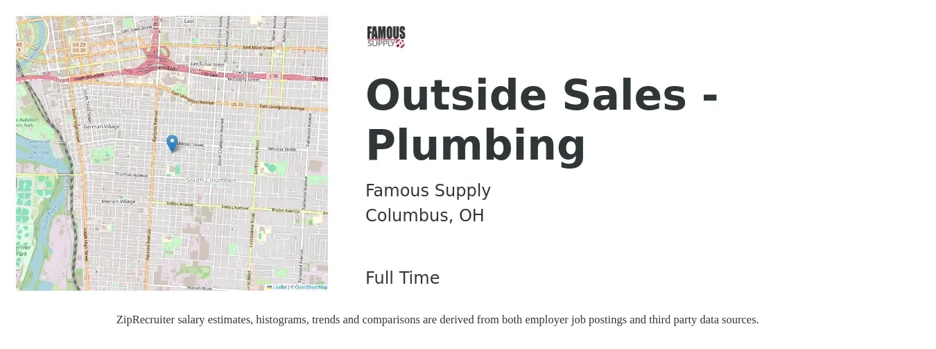 Famous Supply job posting for a Outside Sales - Plumbing in Columbus, OH with a salary of $50,700 to $86,900 Yearly with a map of Columbus location.