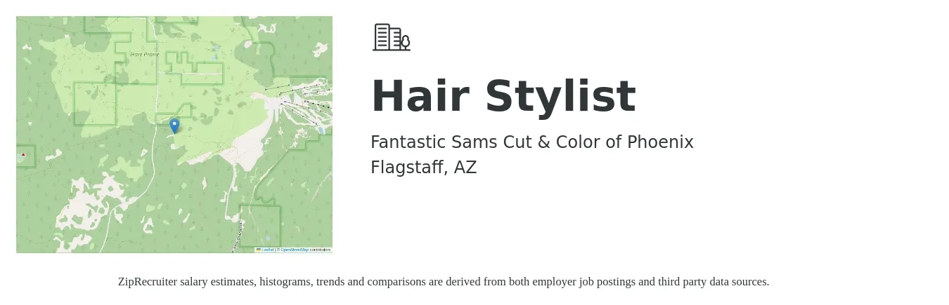 Fantastic Sams Cut & Color of Phoenix job posting for a Hair Stylist in Flagstaff, AZ with a salary of $16 to $23 Hourly with a map of Flagstaff location.