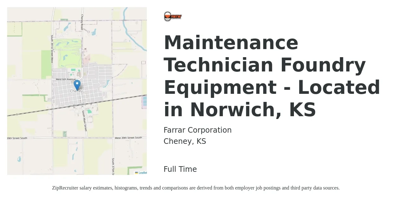 Farrar Corporation job posting for a Maintenance Technician Foundry Equipment - Located in Norwich, KS in Cheney, KS with a salary of $20 Hourly with a map of Cheney location.