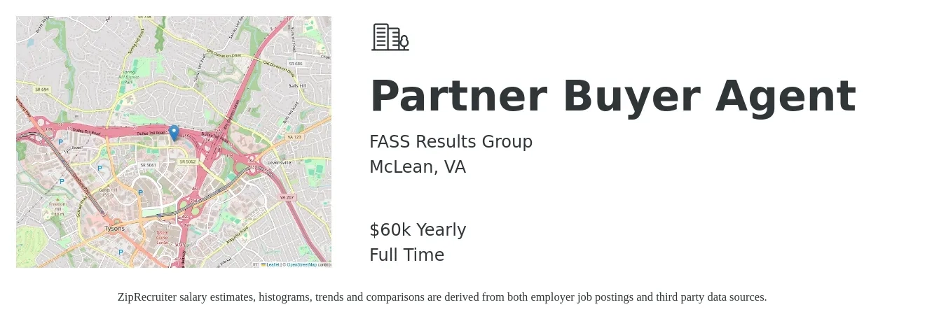 FASS Results Group job posting for a Partner Buyer Agent in McLean, VA with a salary of $60,000 Yearly with a map of McLean location.
