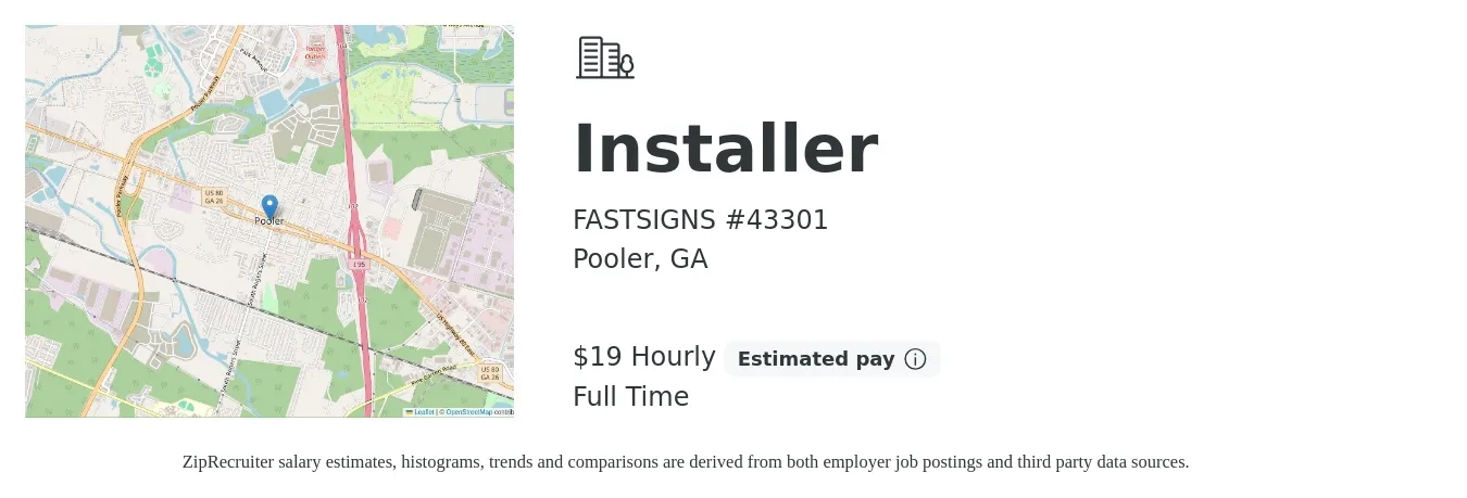 FASTSIGNS #43301 job posting for a Installer in Pooler, GA with a salary of $20 Hourly with a map of Pooler location.