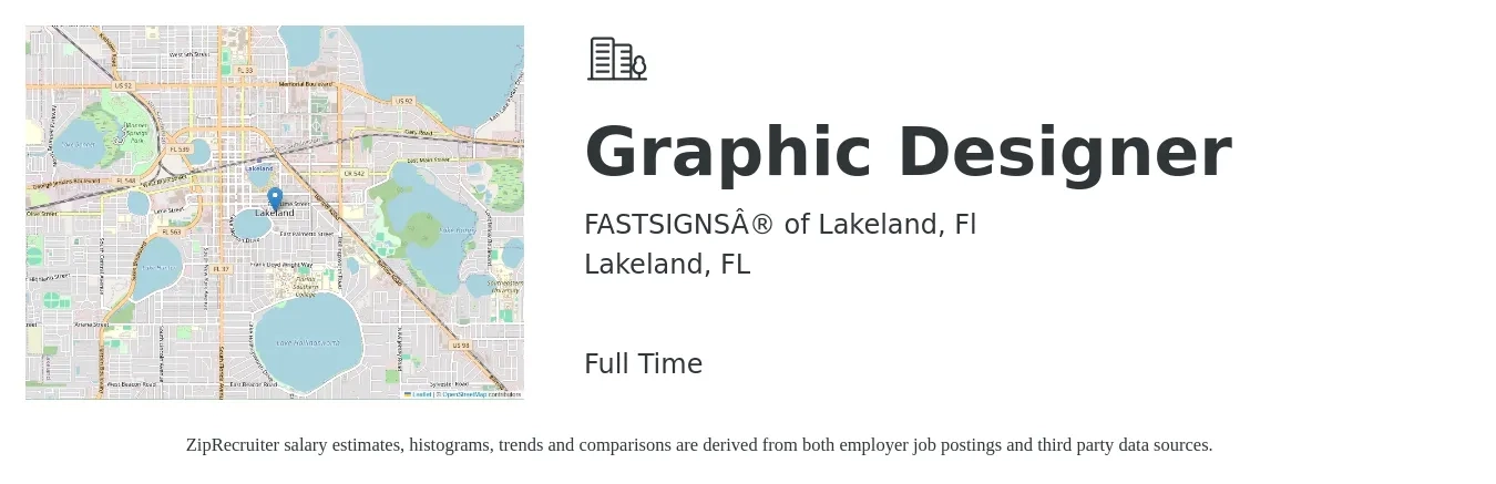 FASTSIGNS® of Lakeland, Fl job posting for a Graphic Designer in Lakeland, FL with a salary of $19 to $30 Hourly with a map of Lakeland location.