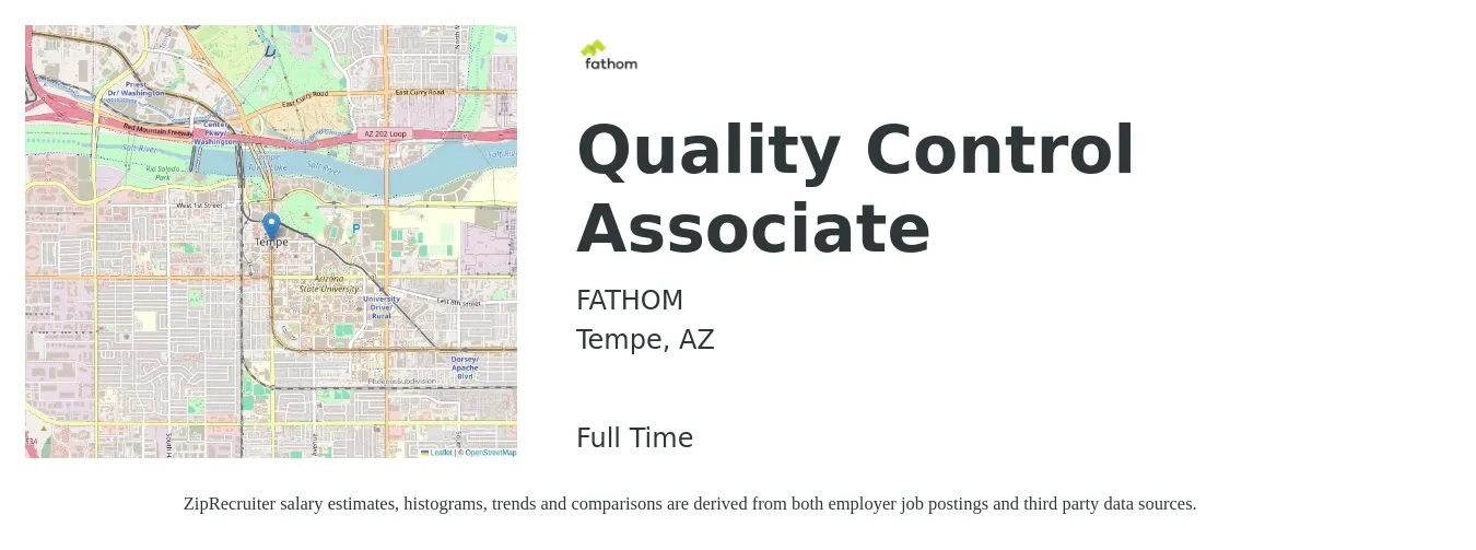 Fathom job posting for a Quality Control Associate in Tempe, AZ with a salary of $19 to $31 Hourly with a map of Tempe location.