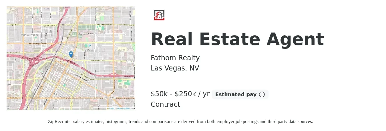 Fathom Realty job posting for a Real Estate Agent in Las Vegas, NV with a salary of $50,000 to $250,000 Yearly with a map of Las Vegas location.