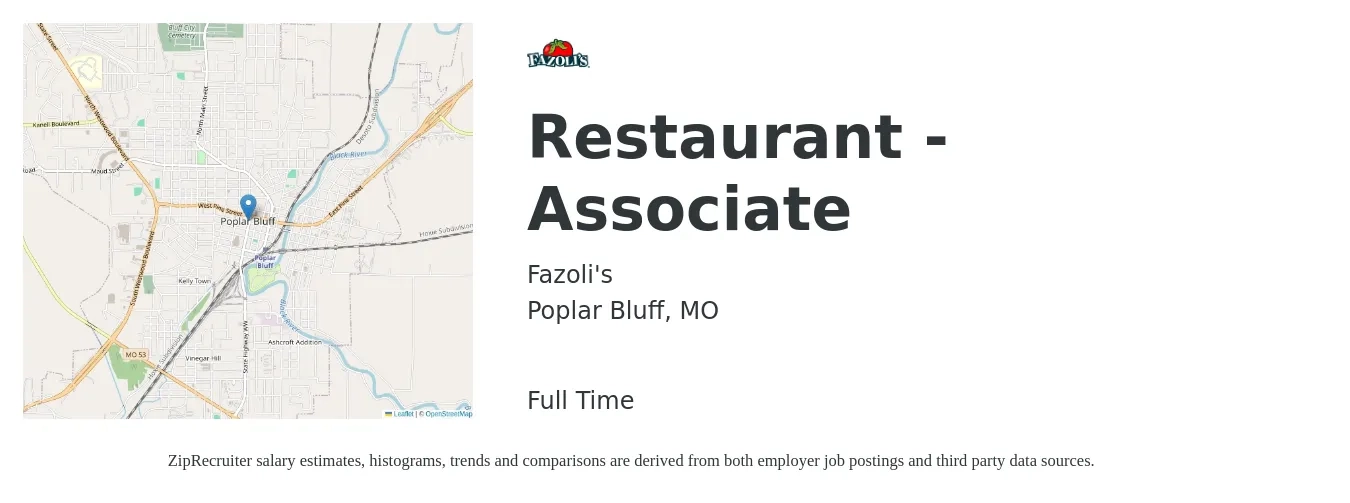 Fazoli's job posting for a Restaurant - Associate in Poplar Bluff, MO with a salary of $12 to $14 Hourly with a map of Poplar Bluff location.