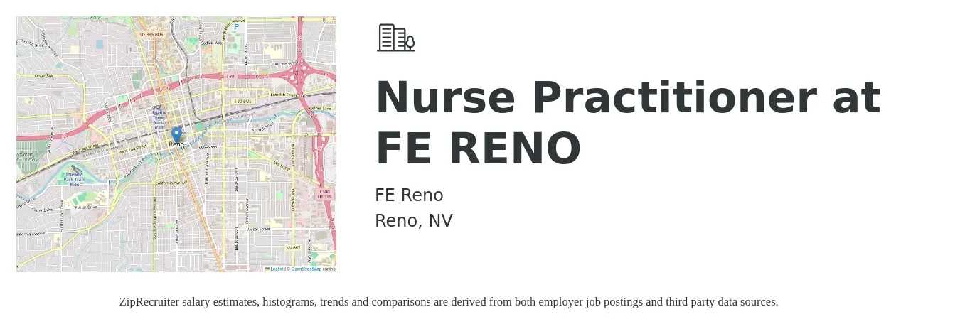 FE Reno job posting for a Nurse Practitioner at FE Reno in Reno, NV with a salary of $60 to $75 Hourly with a map of Reno location.