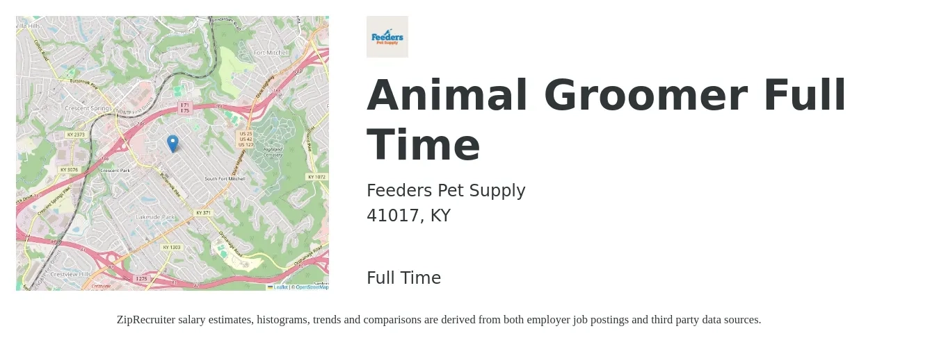 Feeders Pet Supply job posting for a Animal Groomer Full Time in 41017, KY with a salary of $16 to $28 Hourly with a map of 41017 location.
