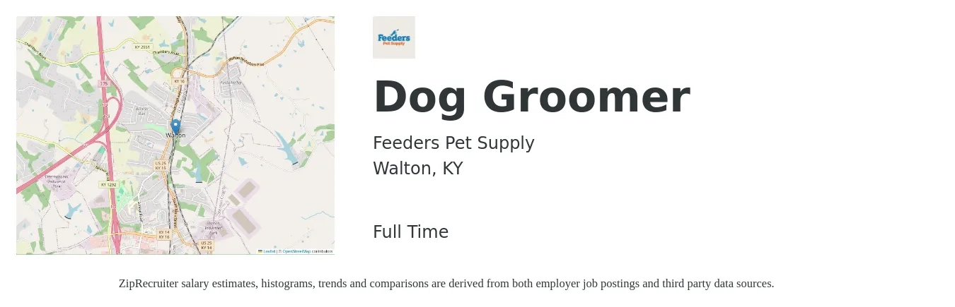 Feeders Pet Supply job posting for a Dog Groomer in Walton, KY with a salary of $17 to $25 Hourly with a map of Walton location.