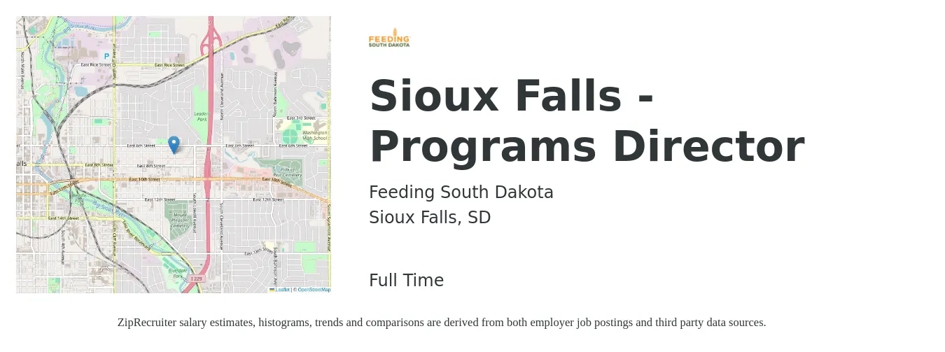 Feeding South Dakota job posting for a Sioux Falls - Programs Director in Sioux Falls, SD with a salary of $69,600 to $109,400 Yearly with a map of Sioux Falls location.