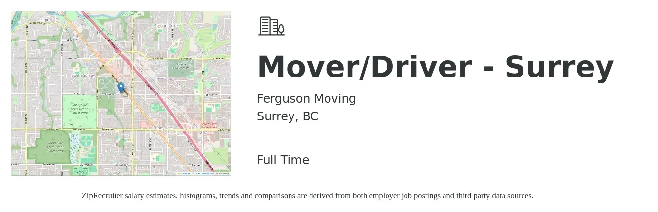 Ferguson Moving job posting for a Mover/Driver - Surrey in Surrey, BC with a salary of $24 to $30 Hourly with a map of Surrey location.