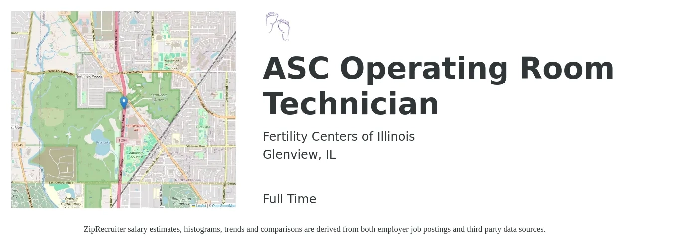 Fertility Centers of Illinois job posting for a ASC Operating Room Technician in Glenview, IL with a salary of $1,440 to $2,150 Weekly with a map of Glenview location.