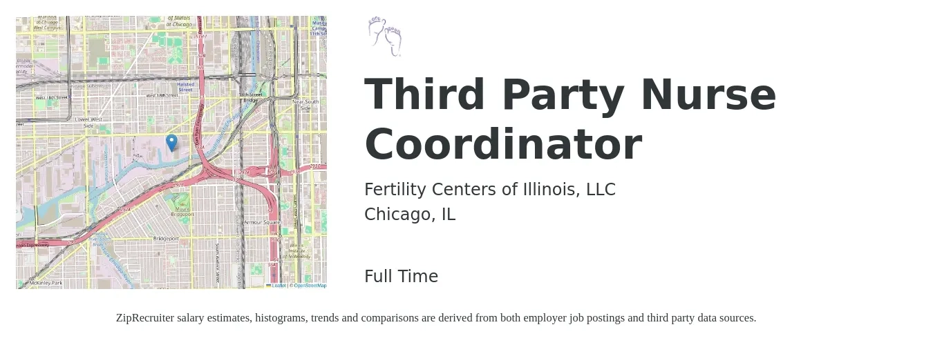 Fertility Centers of Illinois, LLC job posting for a Third Party Nurse Coordinator in Chicago, IL with a salary of $33 to $50 Hourly with a map of Chicago location.