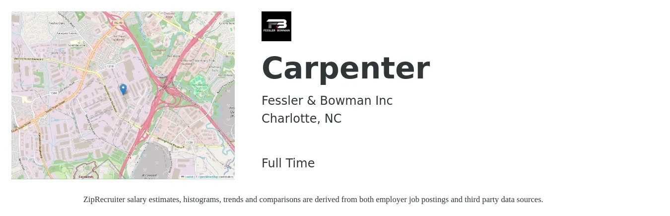 Fessler & Bowman Inc job posting for a Carpenter in Charlotte, NC with a salary of $20 to $28 Hourly with a map of Charlotte location.