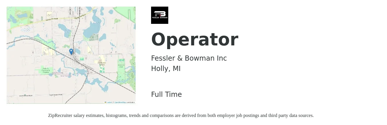 Fessler & Bowman Inc job posting for a Operator in Holly, MI with a salary of $16 to $20 Hourly with a map of Holly location.