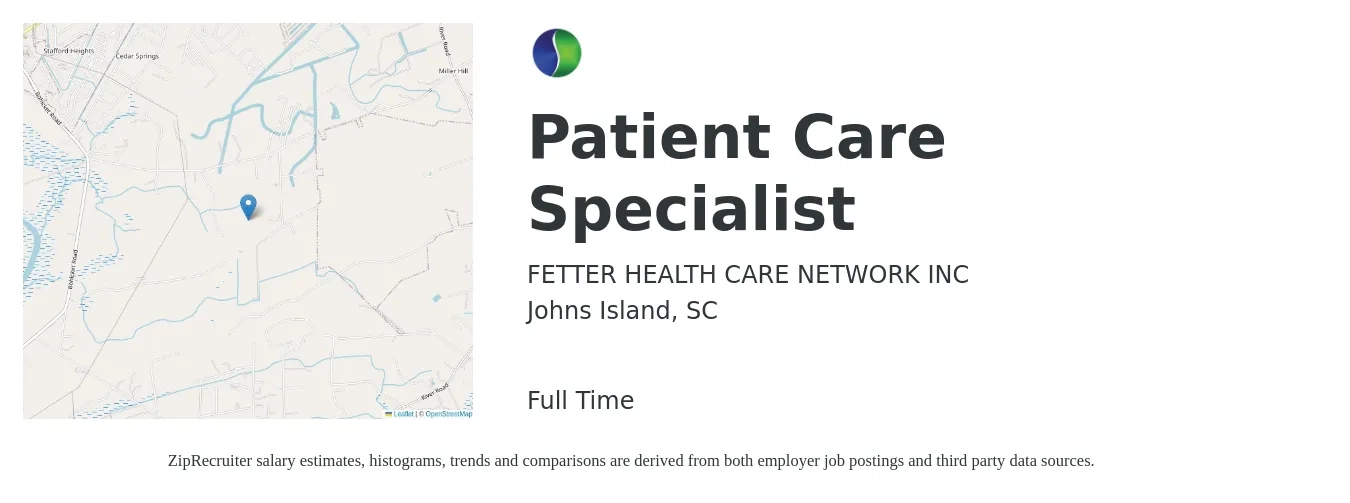FETTER HEALTH CARE NETWORK INC job posting for a Patient Care Specialist in Johns Island, SC with a salary of $17 to $22 Hourly with a map of Johns Island location.