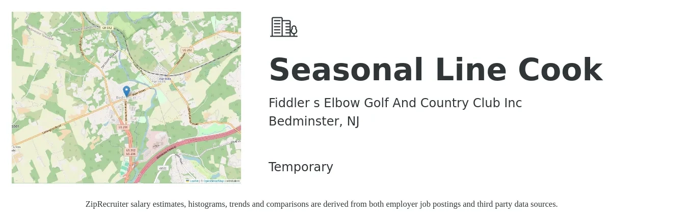 Fiddler s Elbow Golf And Country Club Inc job posting for a Seasonal Line Cook in Bedminster, NJ with a salary of $16 to $20 Hourly with a map of Bedminster location.