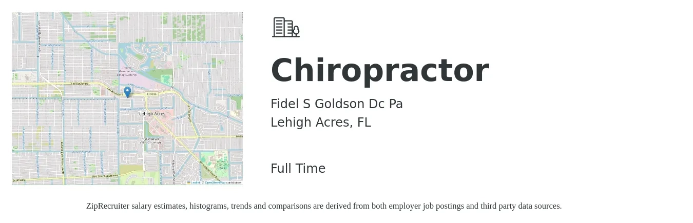 Fidel S Goldson Dc Pa job posting for a Chiropractor in Lehigh Acres, FL with a salary of $325 Daily with a map of Lehigh Acres location.
