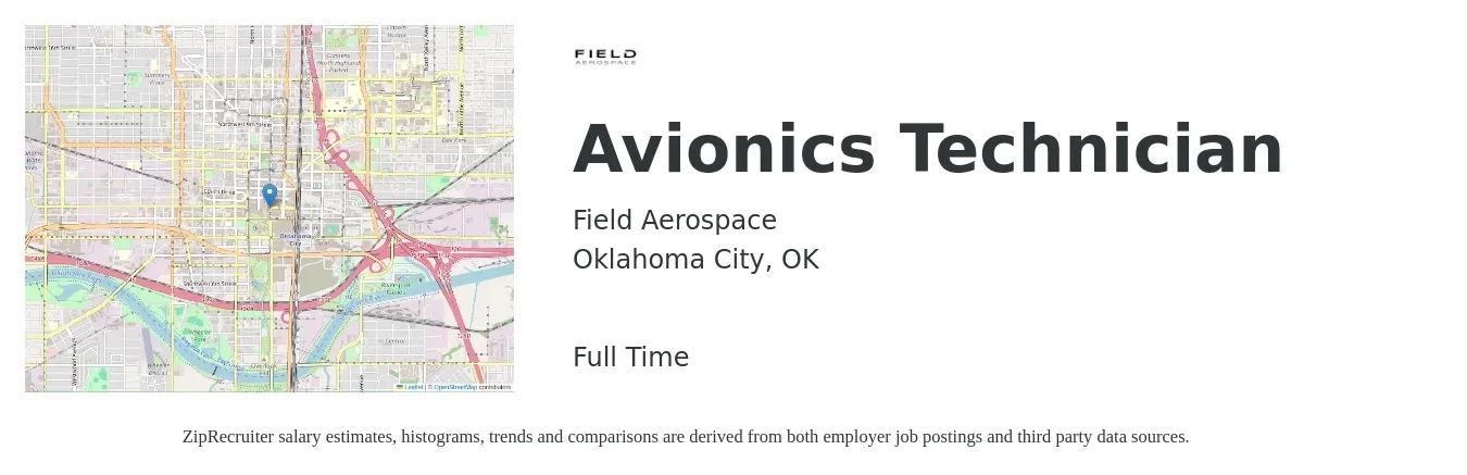 Field Aerospace job posting for a Avionics Technician in Oklahoma City, OK with a salary of $27 to $35 Hourly with a map of Oklahoma City location.