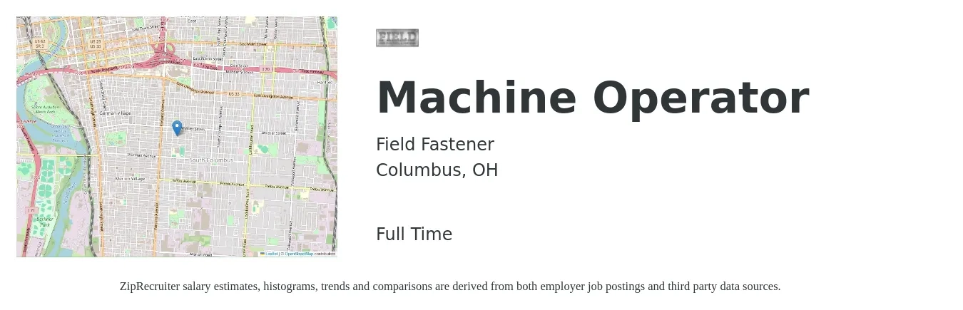 Field Fastener job posting for a Machine Operator in Columbus, OH with a salary of $16 to $20 Hourly with a map of Columbus location.