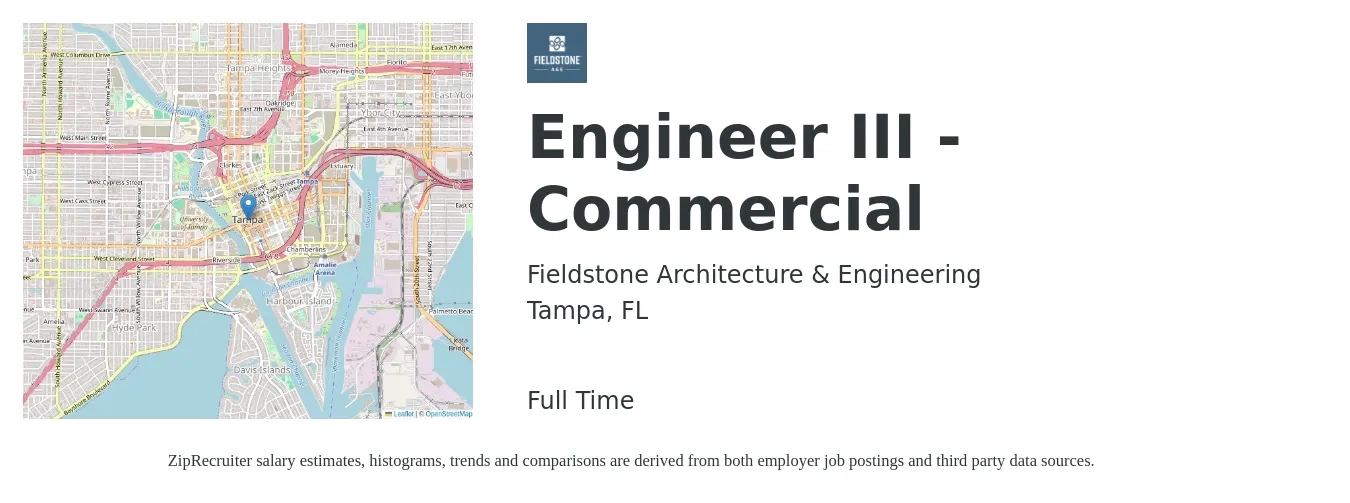 Fieldstone Architecture & Engineering job posting for a Engineer III - Commercial in Tampa, FL with a salary of $95,000 to $115,000 Yearly with a map of Tampa location.