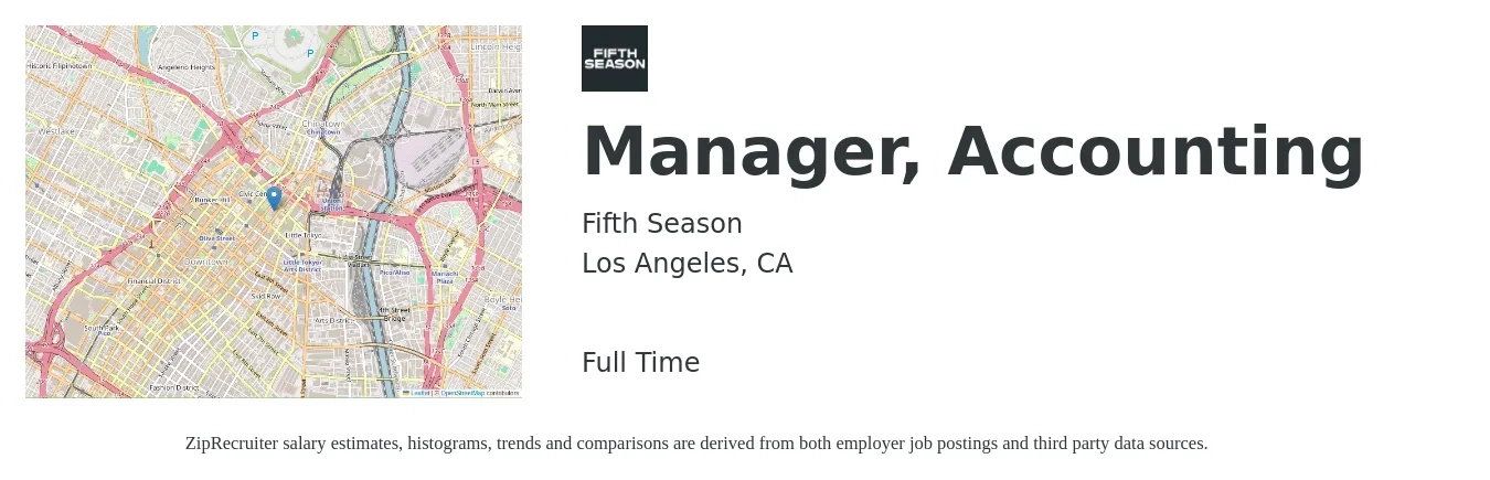 Fifth Season job posting for a Manager, Accounting in Los Angeles, CA with a salary of $110,000 to $145,000 Yearly with a map of Los Angeles location.