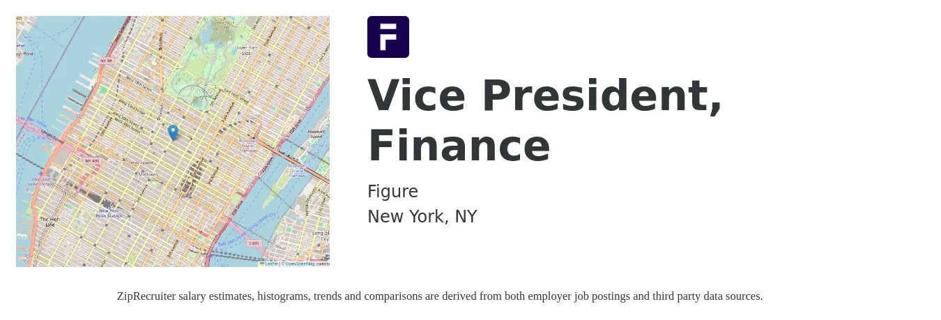 Figure job posting for a Vice President, Finance in New York, NY with a salary of $149,300 to $217,200 Yearly with a map of New York location.