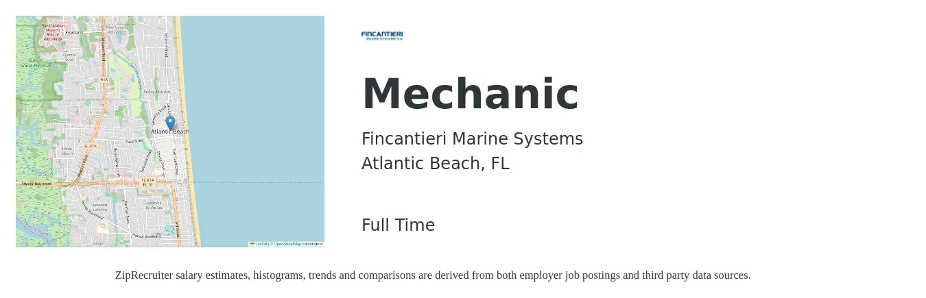 Fincantieri Marine Systems job posting for a Mechanic in Atlantic Beach, FL with a salary of $19 to $28 Hourly with a map of Atlantic Beach location.