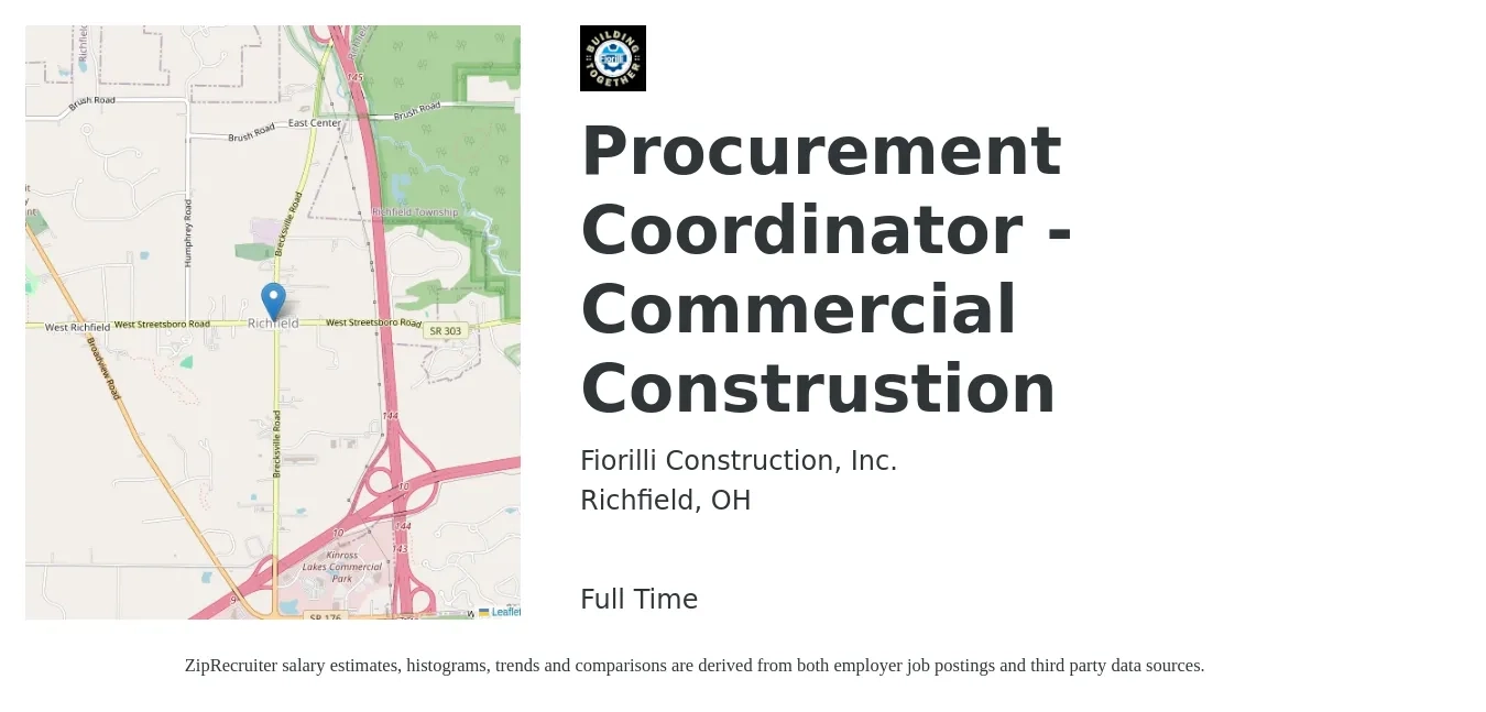 Fiorilli Construction, Inc. job posting for a Procurement Coordinator - Commercial Construstion in Richfield, OH with a salary of $44,800 to $71,400 Yearly with a map of Richfield location.