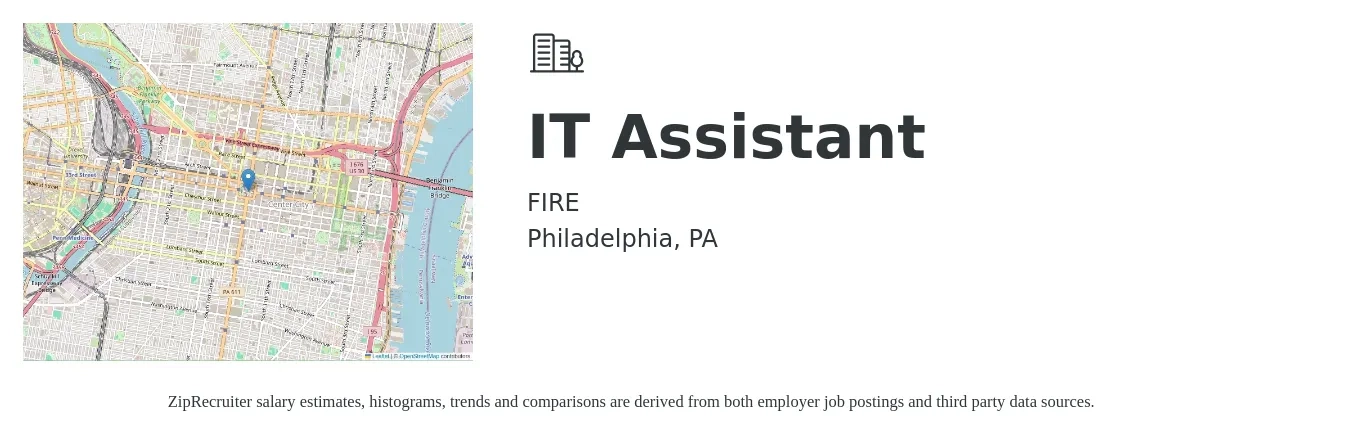 FIRE job posting for a IT Assistant in Philadelphia, PA with a salary of $18 to $25 Hourly with a map of Philadelphia location.