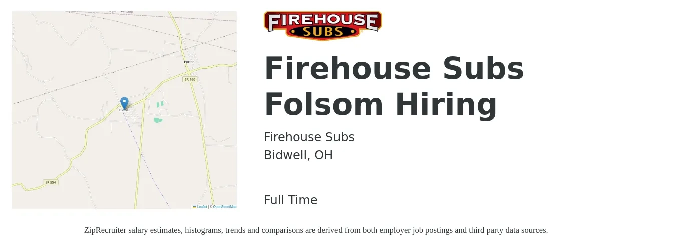 Firehouse Subs job posting for a Firehouse Subs Folsom Hiring in Bidwell, OH with a salary of $11 to $14 Hourly with a map of Bidwell location.