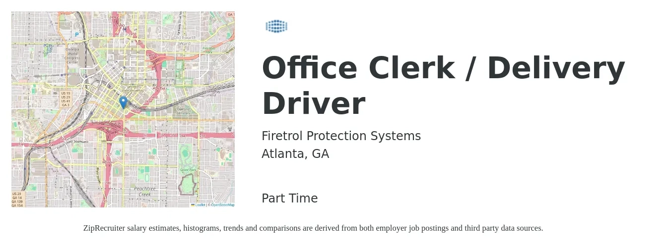 Firetrol Protection Systems job posting for a Office Clerk / Delivery Driver in Atlanta, GA with a salary of $15 to $19 Hourly with a map of Atlanta location.